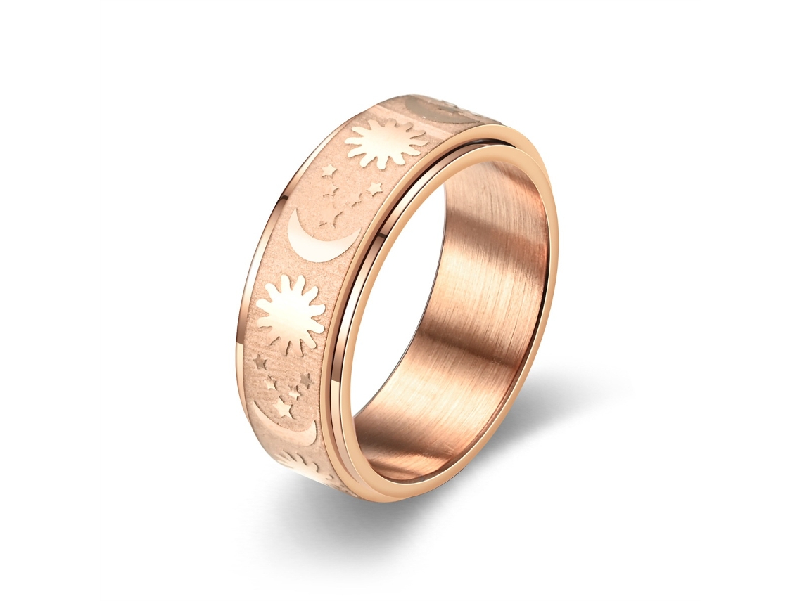 Anel Giratório Antisstress Com Design De Sol, Lua E Estrela, Cor Rose Gold, Rose 7 Tressino