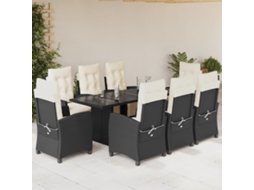 Vidaxl 9 Pcs Conjunto De Jantar P/ Jardim C/ Almofadões Vime Pe Preto