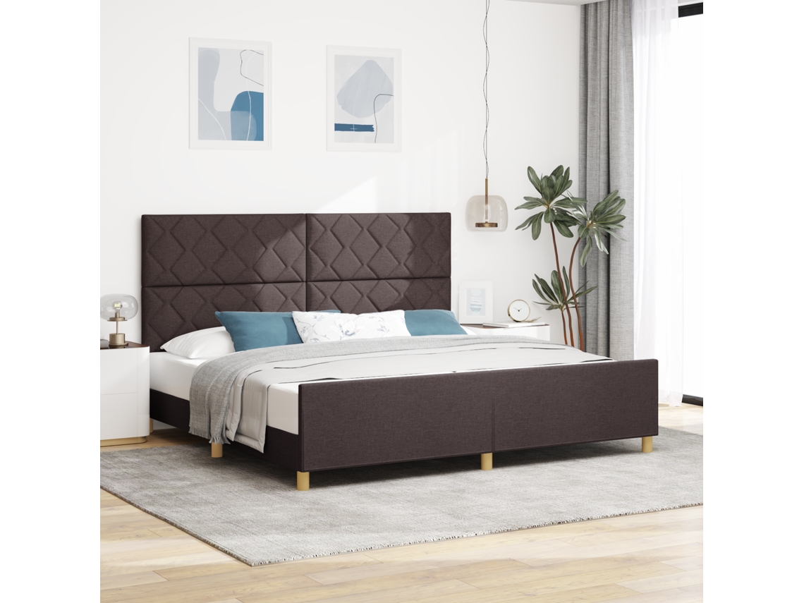 Cama Em Castanho Escuro, 200x200 Cm, Tecido