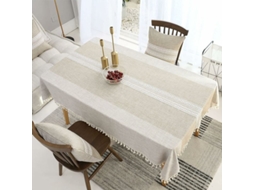 Lurelia Toalha De Mesa Retangular Algodão Linho Poliéster Cáqui 140x240cm 55x70 Lavável Antirrugas Bordado Borlas