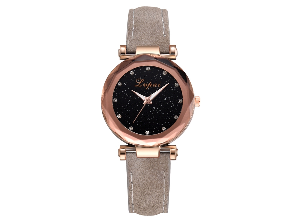 Lvpai Relógio de Pulso Feminino com Strass Pulseira de Couro Pu Quartzo Cinza