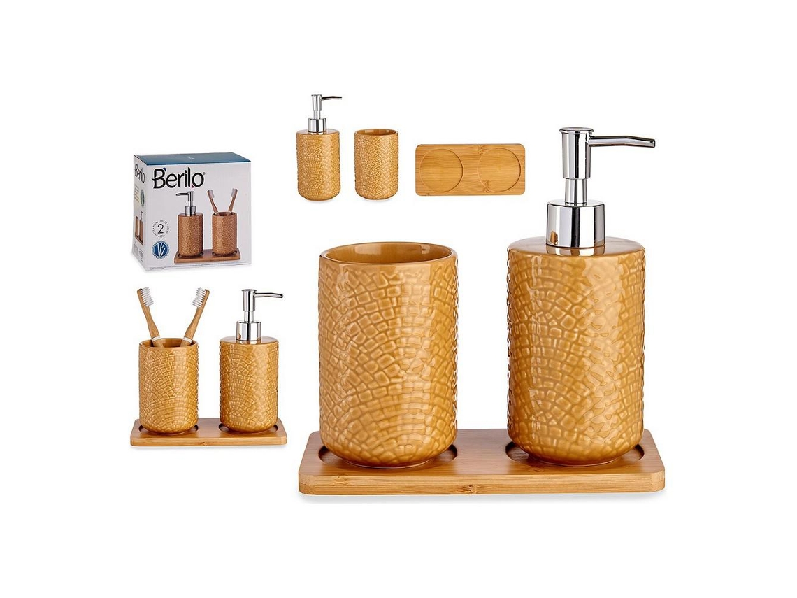 Conjunto de Banho Pleinen Cerâmica Bambu Camel 3 Pcs
