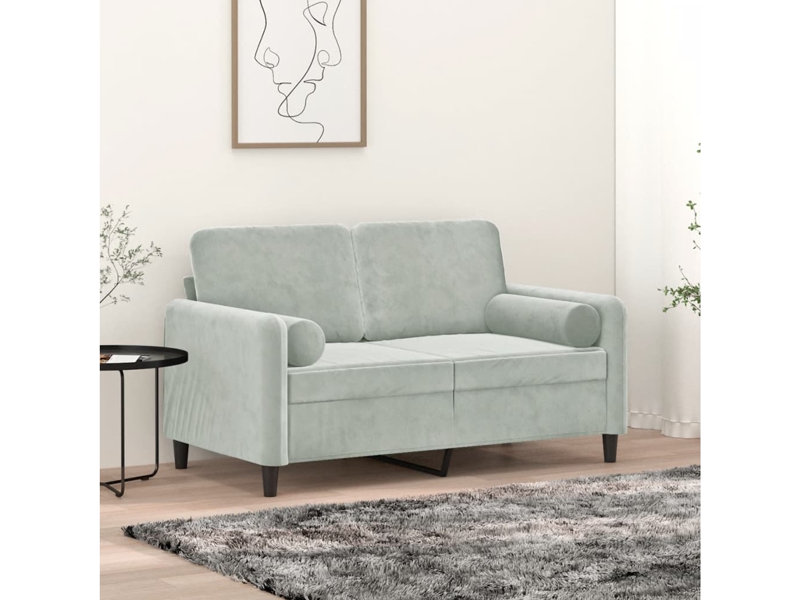 Vidaxl Sofá 2 Lugares + Almofadas Decorativas 120cm Veludo Cinza-claro