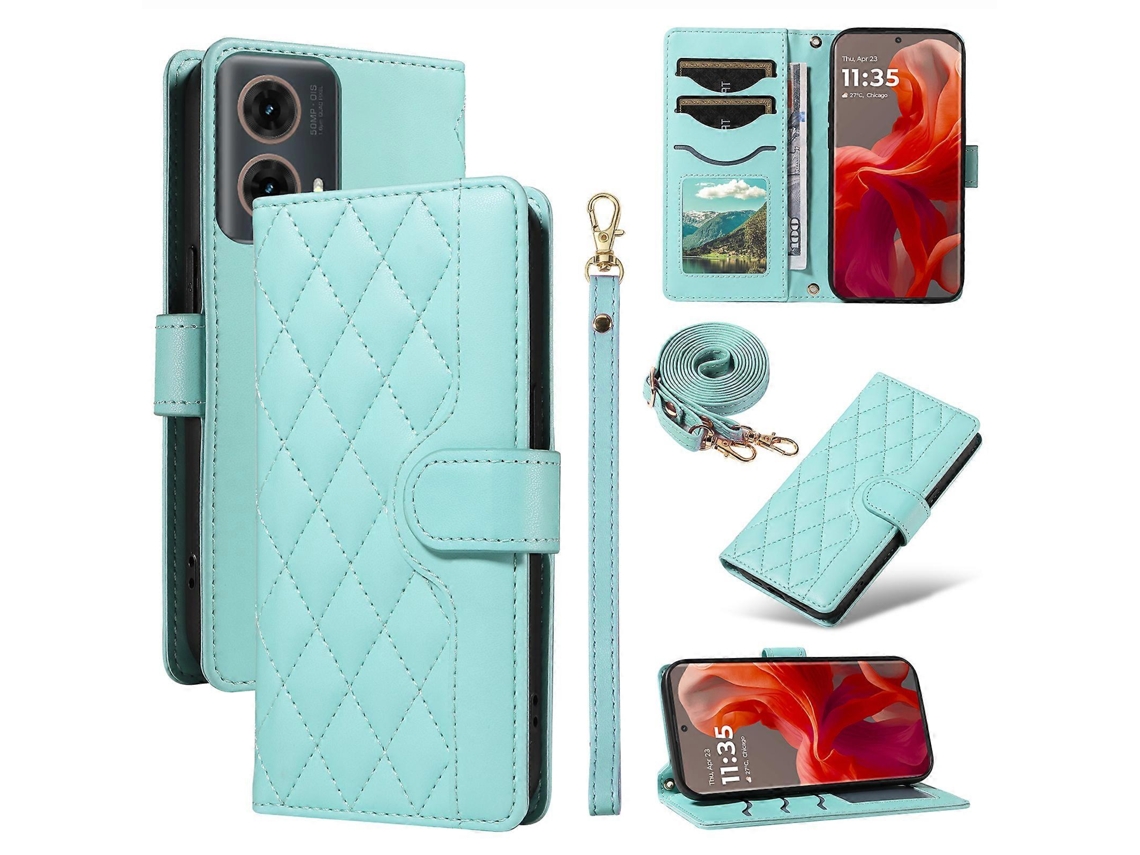 Compre Para Motorola Moto G85 5g / S50 Neo 5g Capa Carteira De Couro Com Alça De Ombro E Alça De Pulso Verde