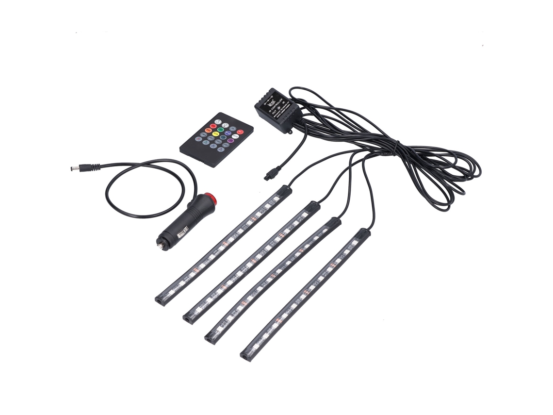 Luzes Internas de Carro Led Rgb com Controle Remoto e Reconhecimento de Música 48 Leds Plug And Play Ip65