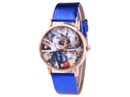 Relógio de Pulso Analógico de Quartzo com Pulseira Pu Estilo Moderno Azul