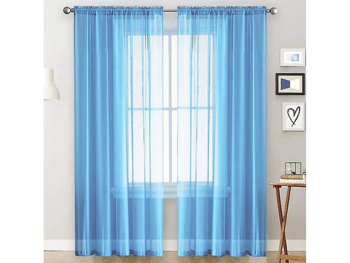 2026 cortinas Voile com Volantes de Poliéster Transparentes Tela Lino 100x250 Cm Azul