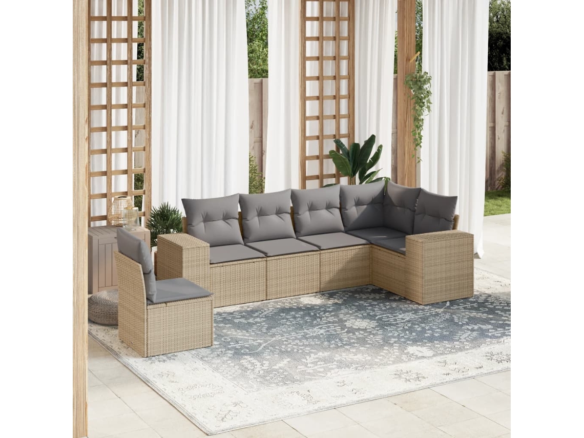 Vidaxl 6 Pcs Conjunto de Sofás P/ Jardim com Almofadões Vime Pe Bege