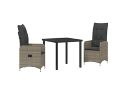 Conjunto 3 De Jantar Jardim De Vidaxl Com Travesseiros Cinza Rattan Pe