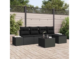 Vidaxl Conjunto De Sofá De Jardim 6 Unid. Preto Vime Pe