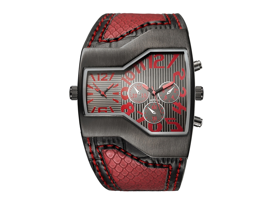 Relógio Quartz Masculino com Fuso Horário Duplo, Painel Grande e Pulseira Fashion