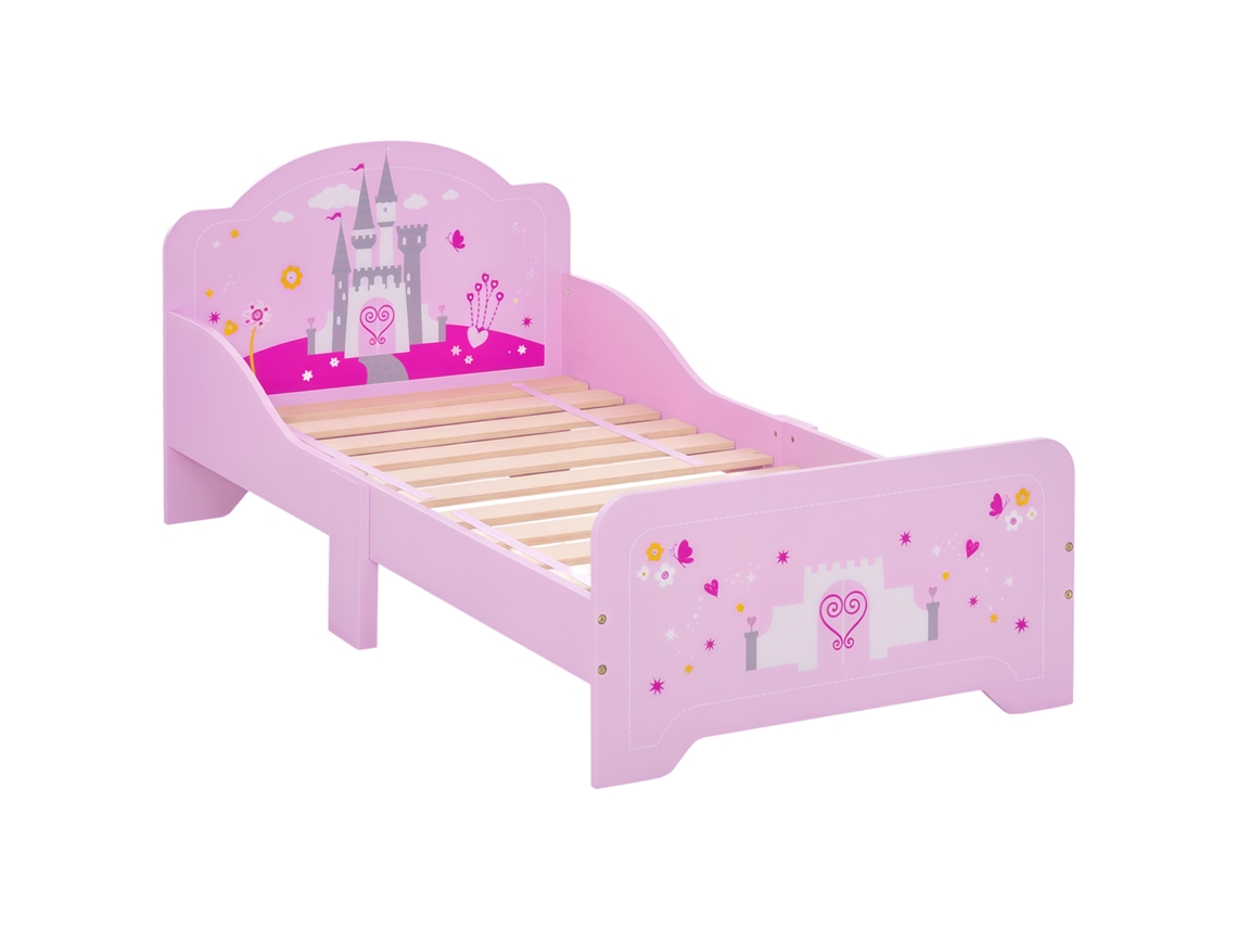 Cama infantil PRIME KANG, madeira, grades de segurança, até 50kg, 143x73x60cm, rosa