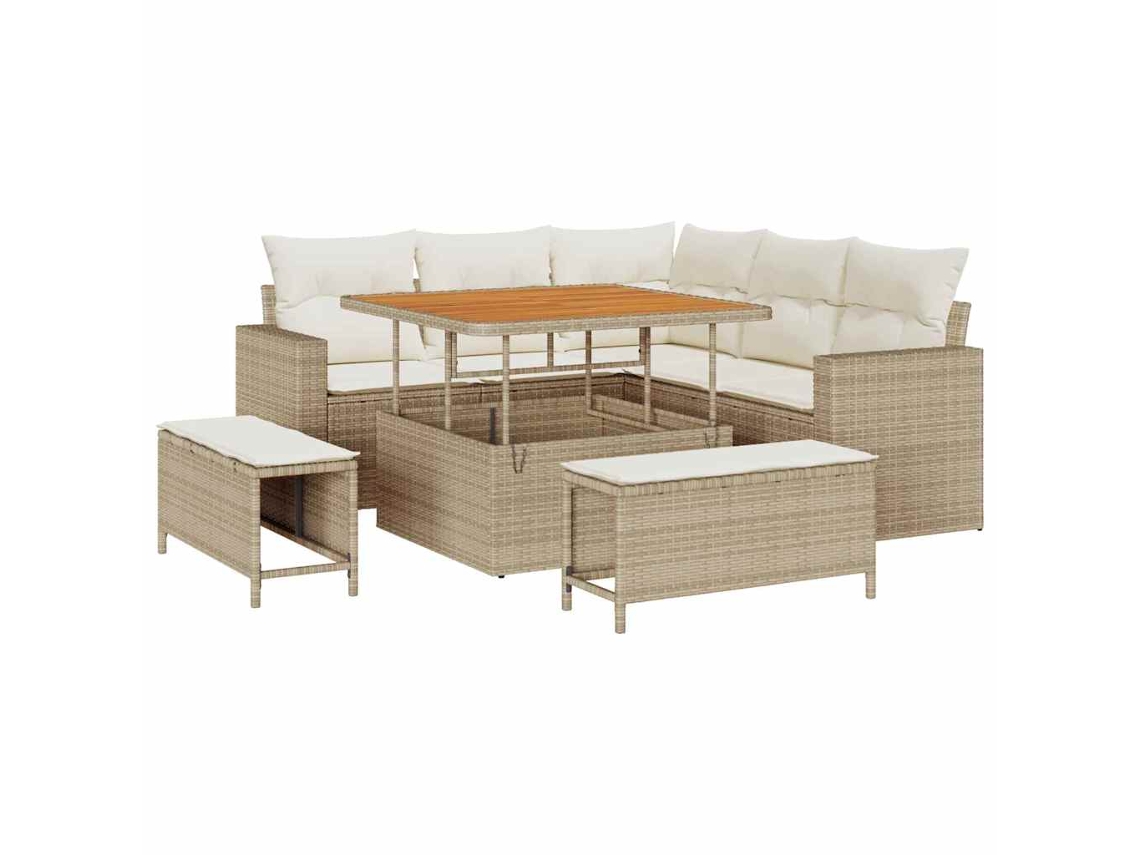 Conjunto 8 Sofá Exterior Vidaxl Bege Vime Pe (100 X 100 X 71 Cm)
