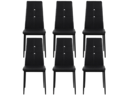 Cadeiras de sala de jantar estofadas em PU, 6 unidades, com encosto alto com botões, preto, 41x50x97 cm S/MARCA