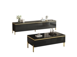 Conjunto Móvel Tv Mesa Centro Luxo Alto Brilho Dourado Sala Estar