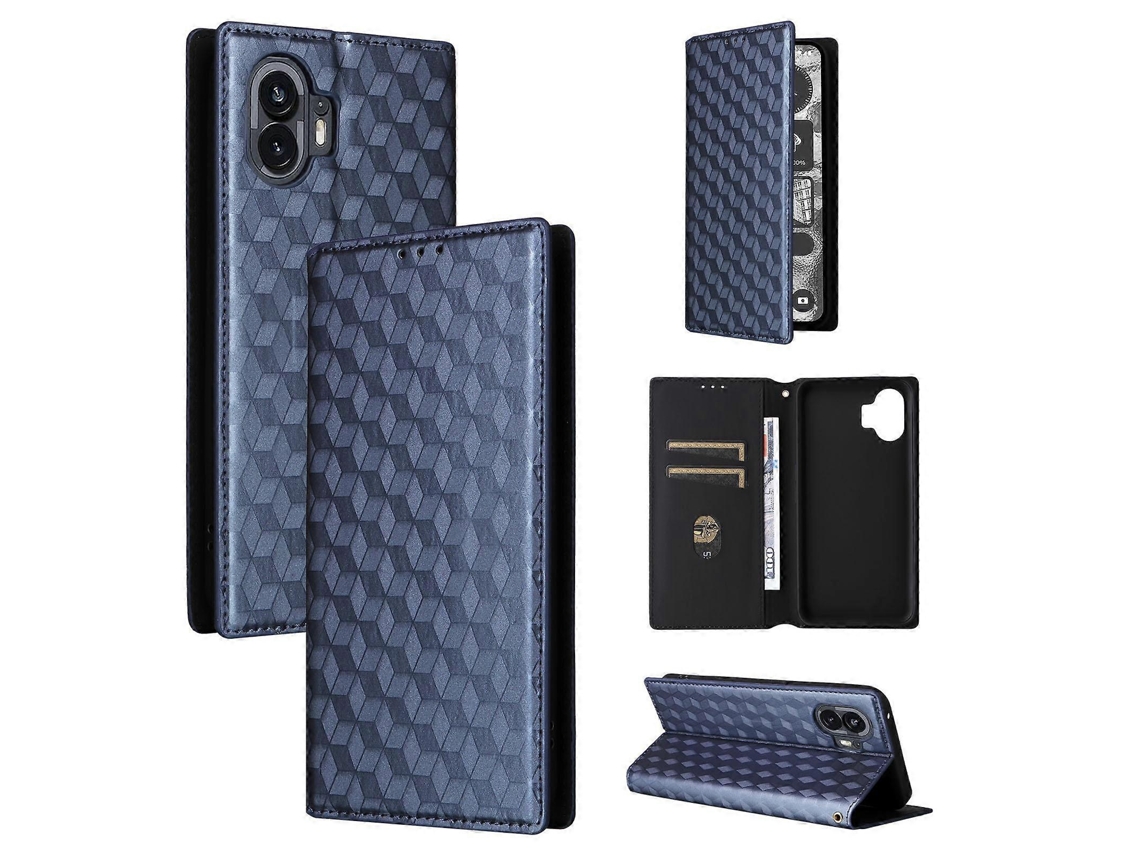 Capa De Couro Com Textura De Grade Cúbica Para Celular Nothing Phone 2