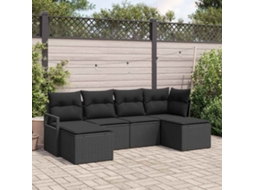 Vidaxl Conjunto De Sofás Com Almofada 6 Pcs Preto Vime Pe