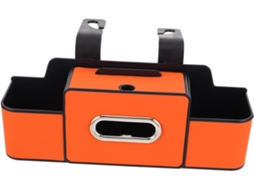 Organizador para banco traseiro de carro com porta-moedas e suporte para lentes.