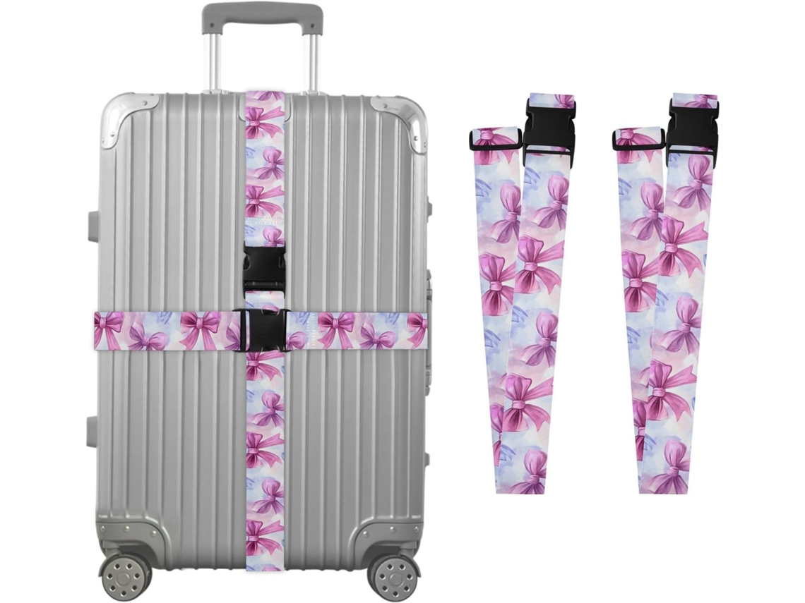 Conjunto De 2 Cintas Bagagem Ajustáveis Com Fivelas E Laço Rosa Azul