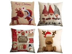 2026-fundas De Almohadas Navideñas Linjou Set De 4, 45x45 Cm, Lino, Motivos Ciervo, Copos De Nieve, Árbol