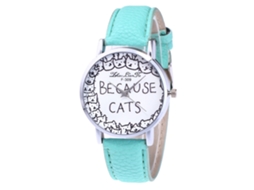 Relógio de Pulso Feminino de Quartzo com Pulseira de Couro Pu Estilo Simples Esfera Redonda Menta