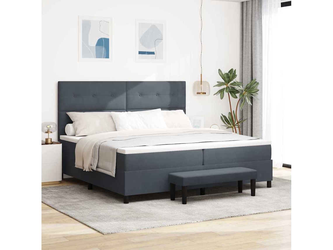 Vidaxl Cama Box Com Cabeceira Cinzento Escuro 200 X 200 Cm Veludo