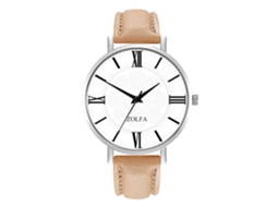 Relógio de Quartzo com Pulseira de Couro Pu Estilo Minimalista Números Romanos Bege para Dama