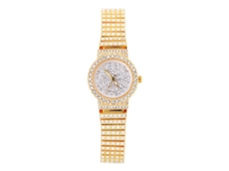 Relógio Analógico Feminino de Quartzo com Strass e Mostrador Redondo Dourado