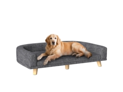 Sofá e Cama Elevada para Cães Acolchoada com Almofada Lavável e Pernas de Madeira de Pinheiro 98x67x25 Cm, Cinza Escuro E TOWN COMMERCE GMBH