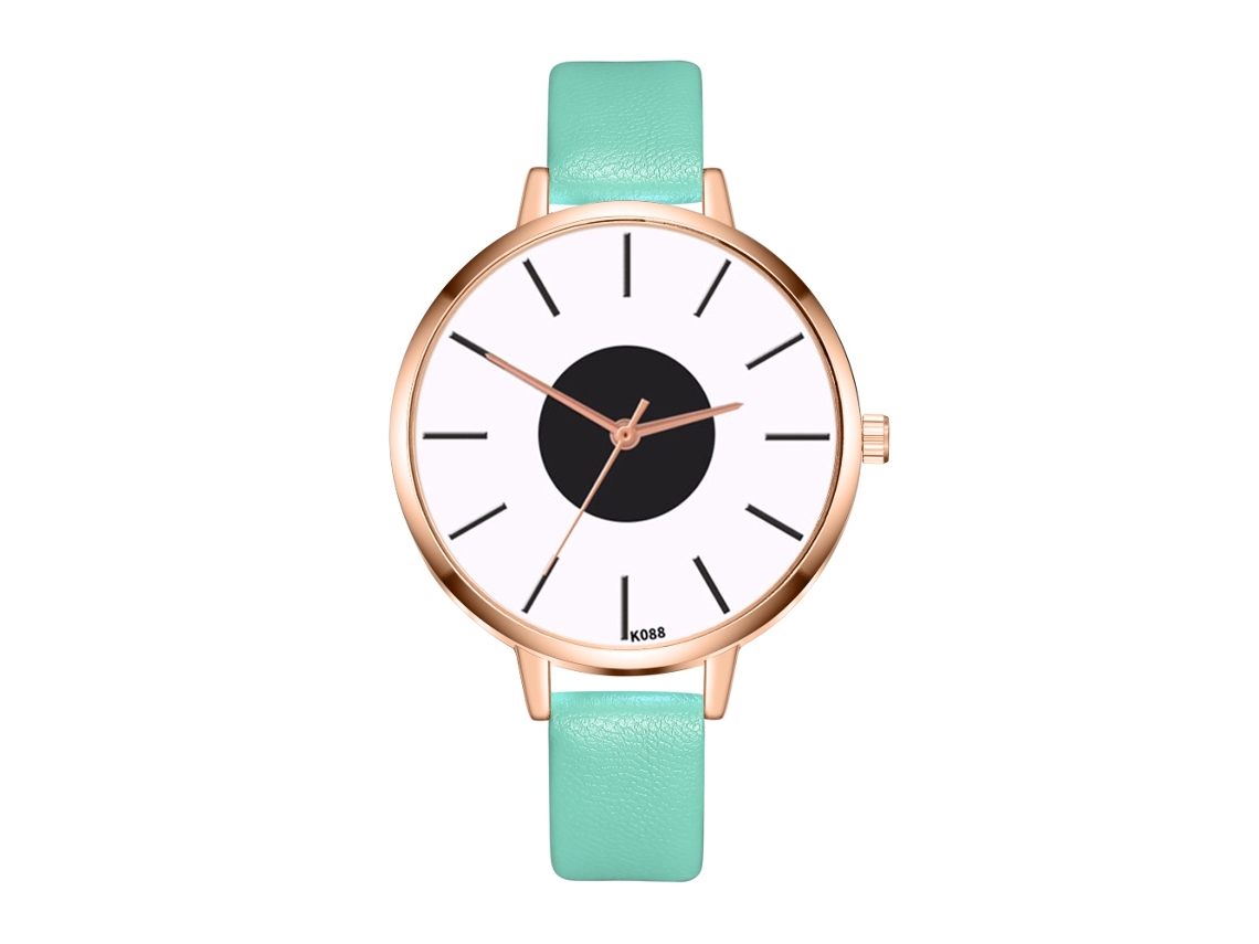 Relógio de Pulso Feminino Fashion Quartz com Mostrador Redondo e Pulseira de Couro (mint)