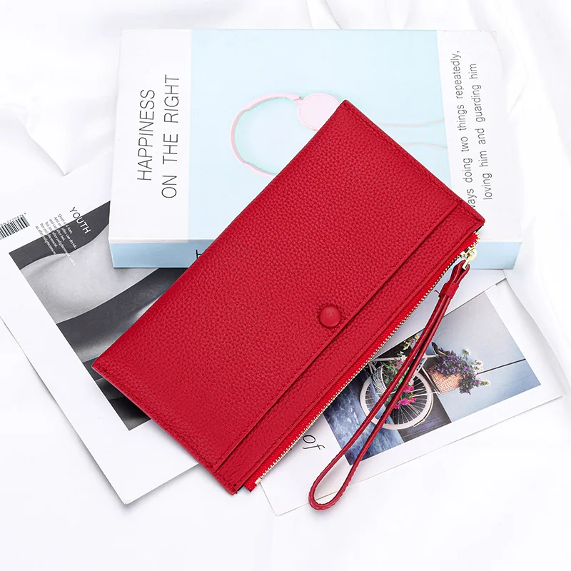 Carteira Longa Feminina Em Couro Genuíno (vermelho Escuro), Bolsa Feminina