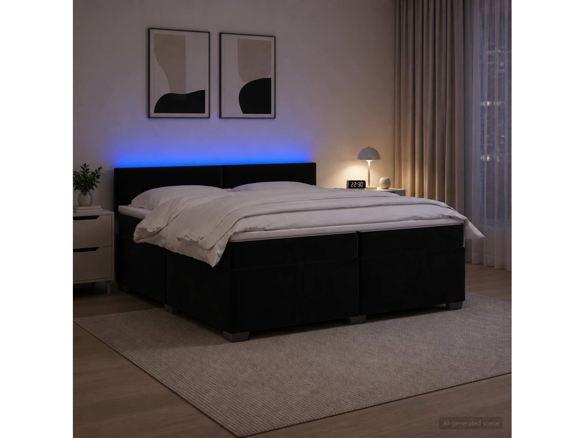 Vidaxl Cama Box Spring Com Colchão E Led Preto 200 X 200 Cm Veludo