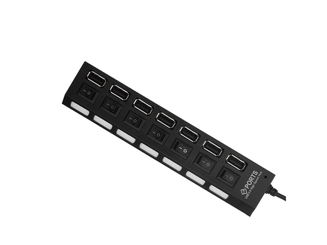 Yizhood 7 em 1 USB Hub 2.0 Docking Station Use USB 2.0 Power Adapter Switch Hub 30cm Cabo Preto