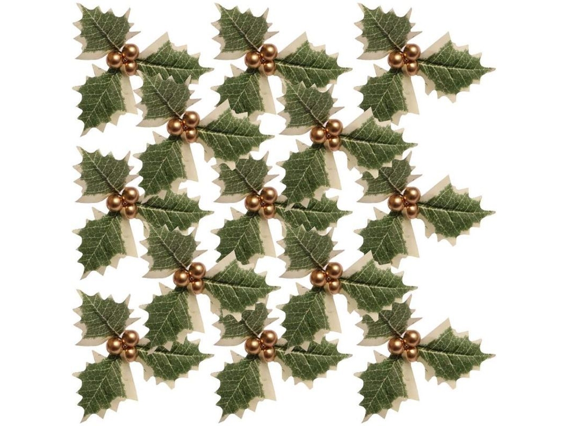 30 Peças De Azevinho Artificial De Natal Com Folhas Verdes E Frutos Dourados Para Decoração De Festivais