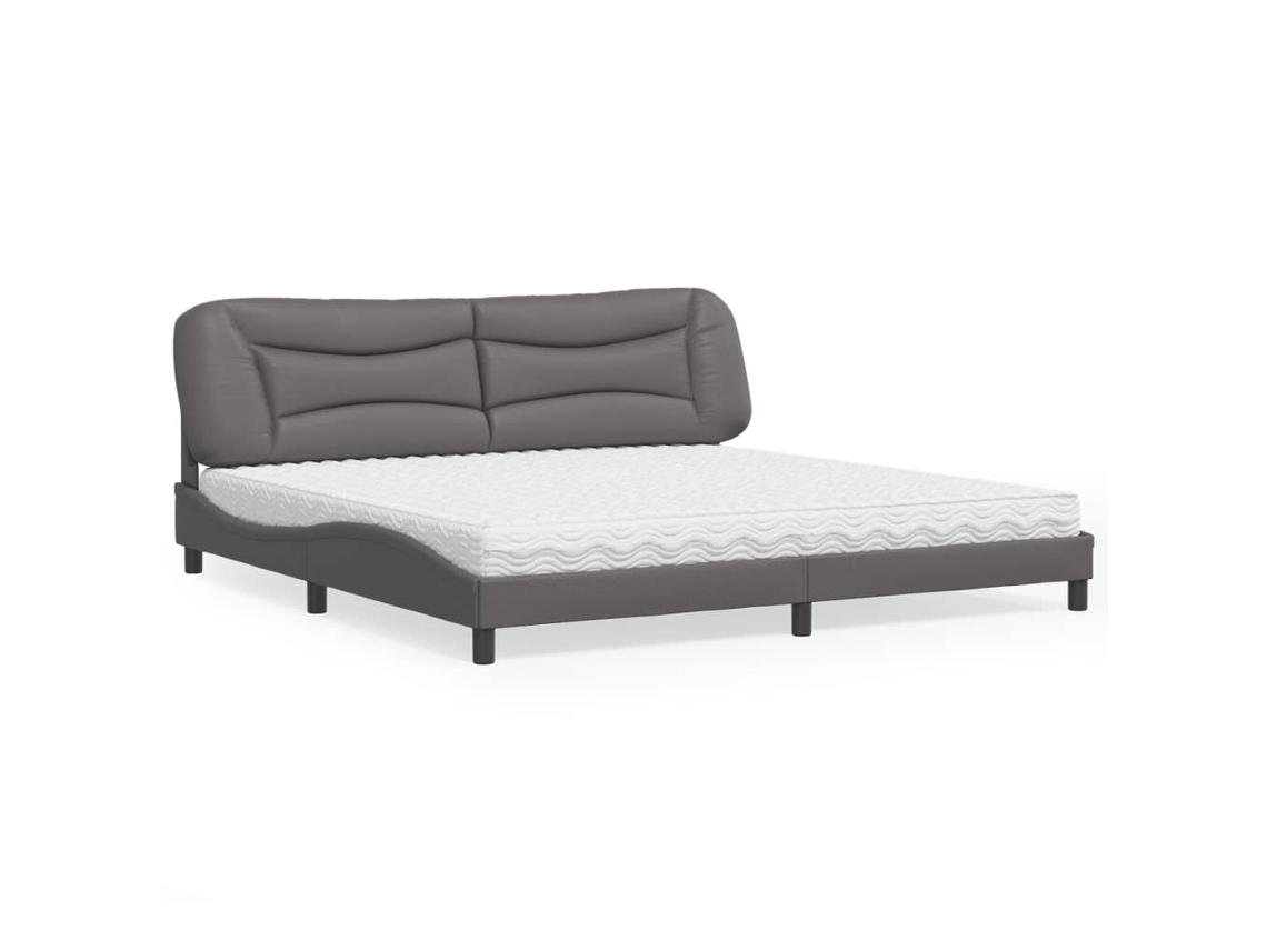 Cama Com Colchão 200x200 Cm Couro Artificial Cinzento
