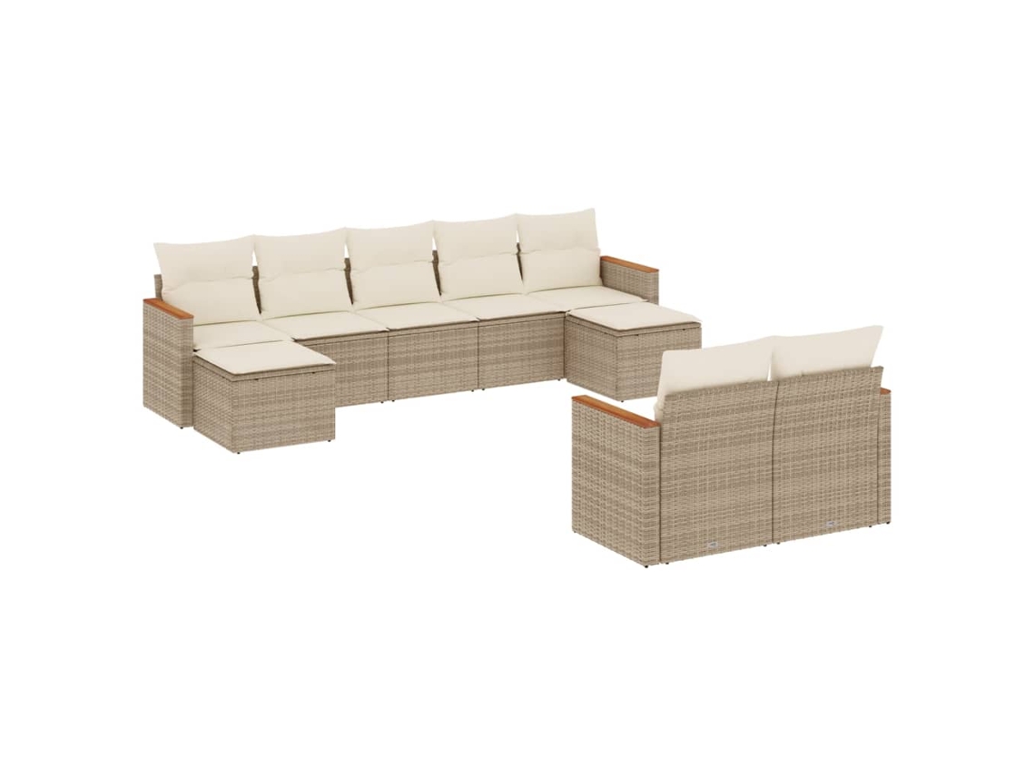 Conjunto de 9 Sofás para Jardim com Almofadões Vime Pe Bege MAISON EXCLUSIVE (90x200 cm)