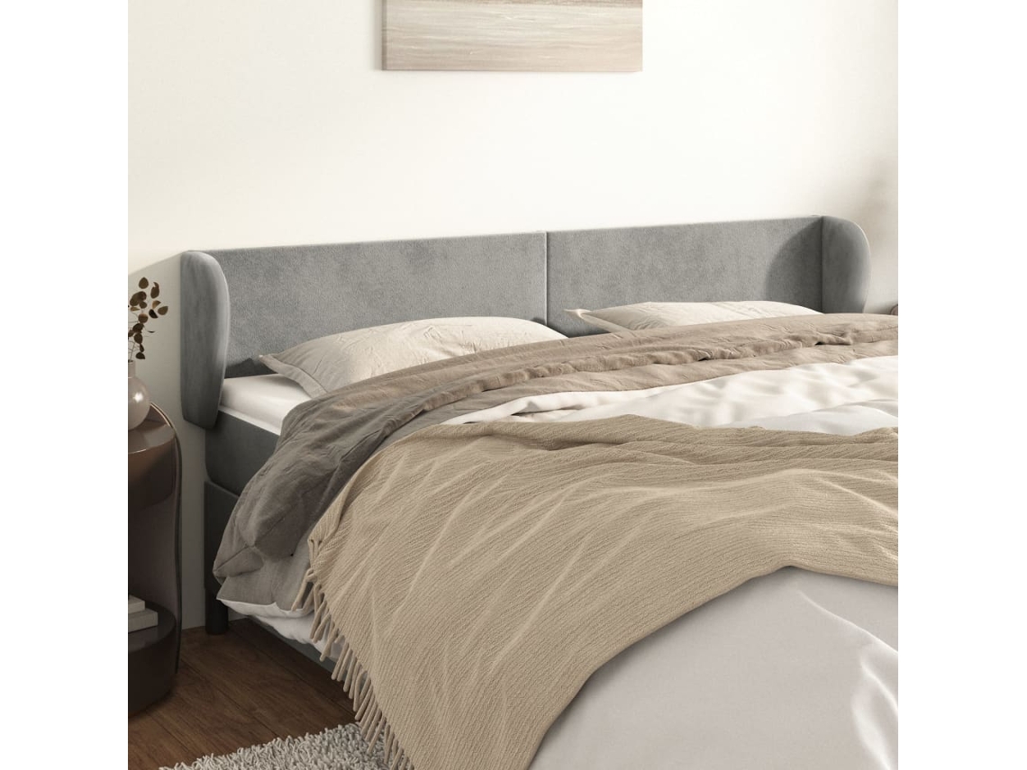 Vidaxl Cabeceira De Cama C/ Abas Veludo 203x23x78/88 Cm Cinzento-claro