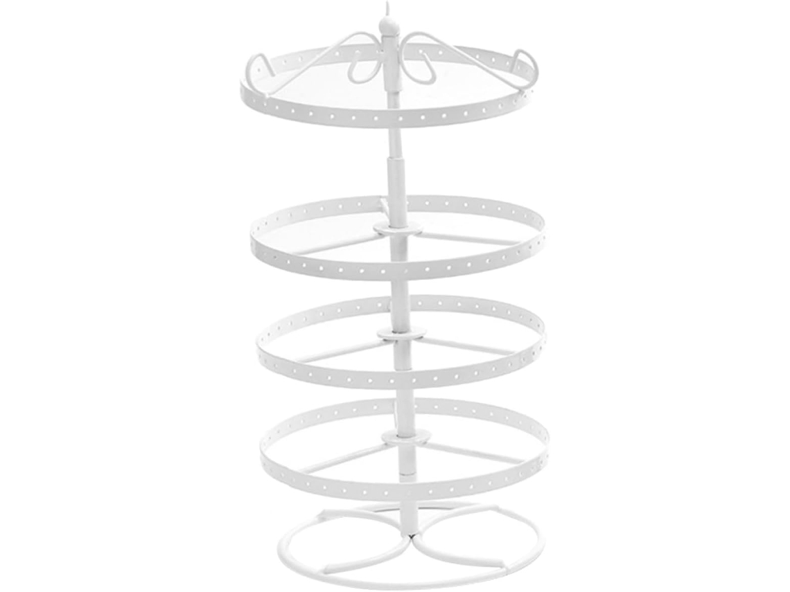 Expositor Giratório De Brincos Em Metal Branco Com 4 Níveis E 168 Furos Para Armazenamento De Joias.