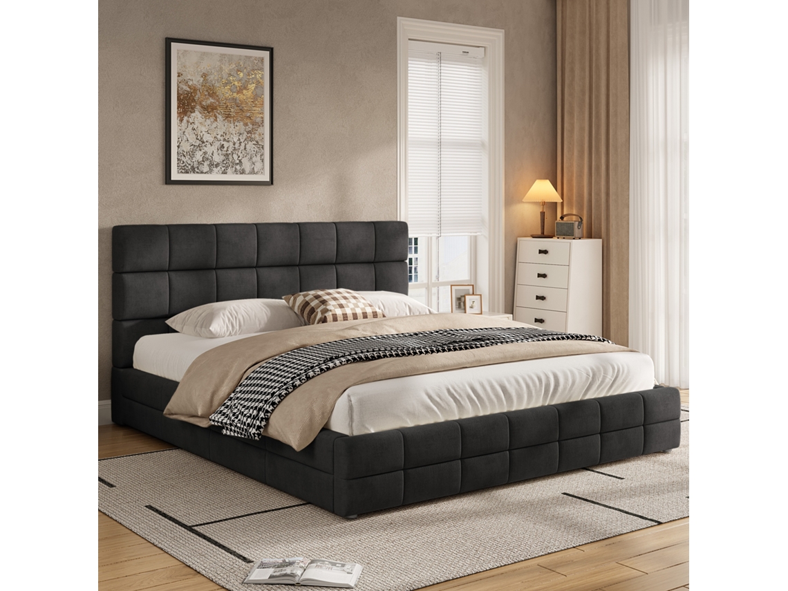 Cama De Plataforma Estofada 180x200 Cm, Preta