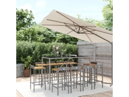 Conjunto Bar 11 Peças P/ Jardim Vime Pe/acácia Maciça Cinzento Dkd Home Decor