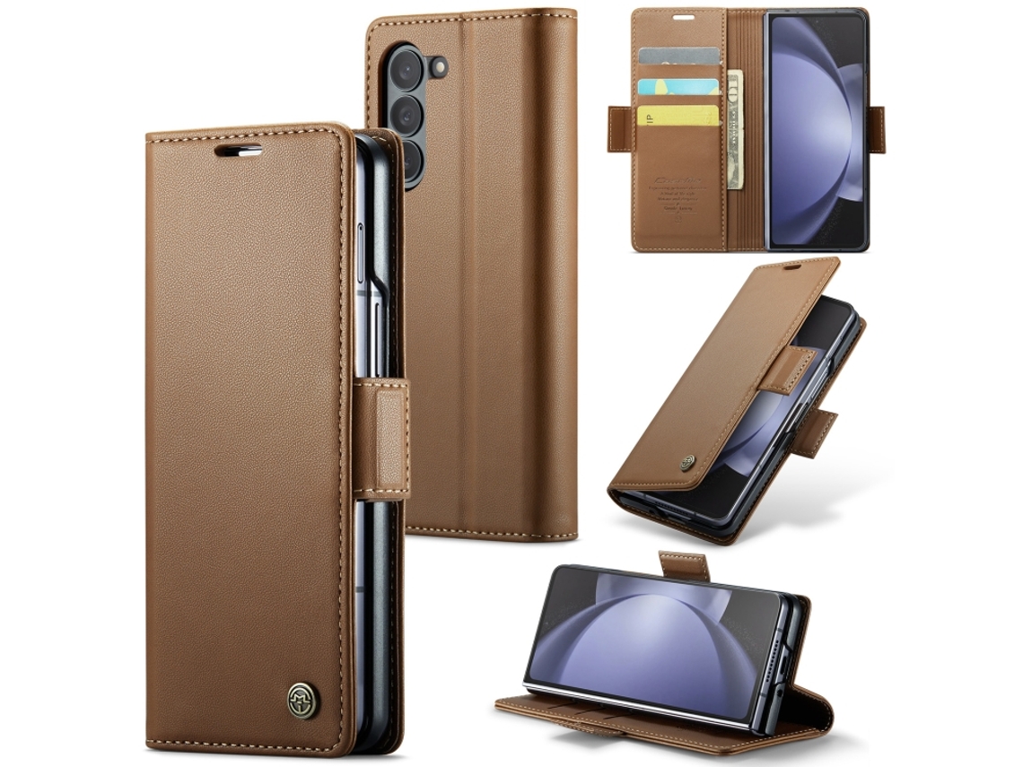 Capa Para Samsung Galaxy Z Fold5 Borboleta Fivela Litchi Textura De Telefone De Couro Rfid Antirroubo Marrom