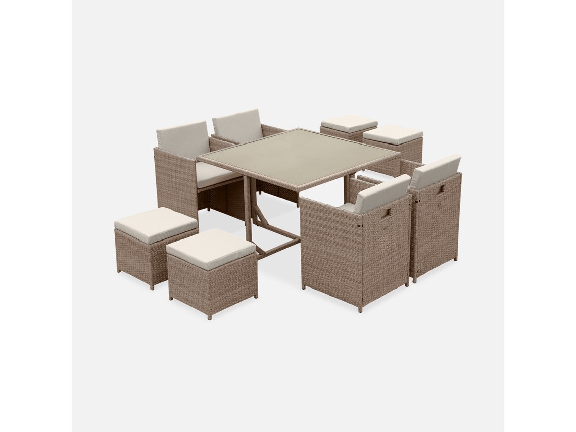 Conjunto De Jardim Com Mesa Em Tecido De Resina Com 8 Cadeirões, Bege E Bege