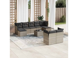 Vidaxl 10 Pcs Conjunto Sofás De Jardim C/ Almofadões Vime Pe Cinzento