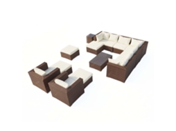 Stalla Mobiliário De Jardim Modular 13/14 Lugares Em Resina Tecida Castanha E Branca Concept U