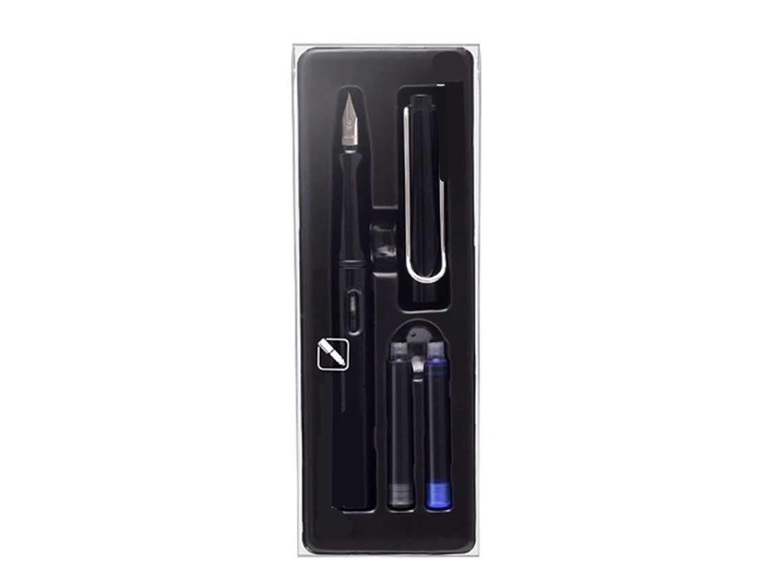 Caneta Estilográfica Recarregável Com Cartucho De Tinta Ponta 0.38mm Aço Inoxidável Preto
