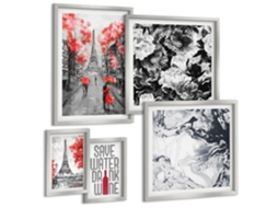 Conjunto De Pinturas Motivos Da Natureza, Lua, Flores Moldura Prateada Pinturas De Quarto Espelharte (conjunto De 5 Imagens)