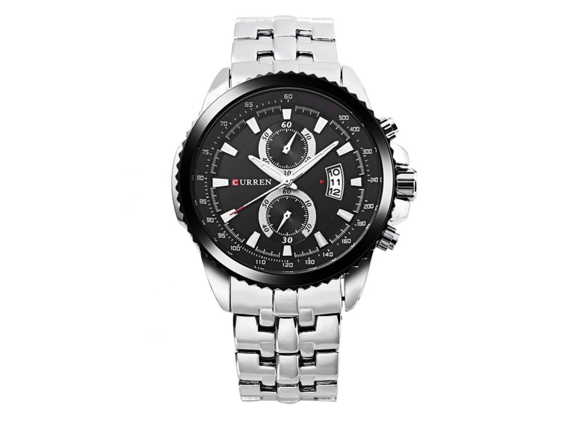 Relógio de pulso masculino Hannah Martin com movimento de quartzo (caixa branca, mostrador preto)