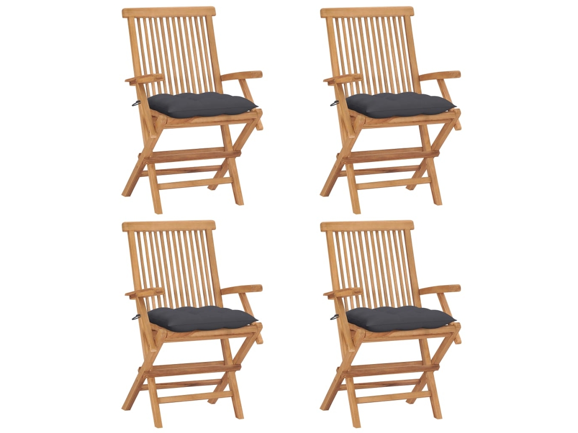 Cadeiras De Jardim C/ Almofadões Antracite 4 Pcs Teca Maciça Dkd Home Decor