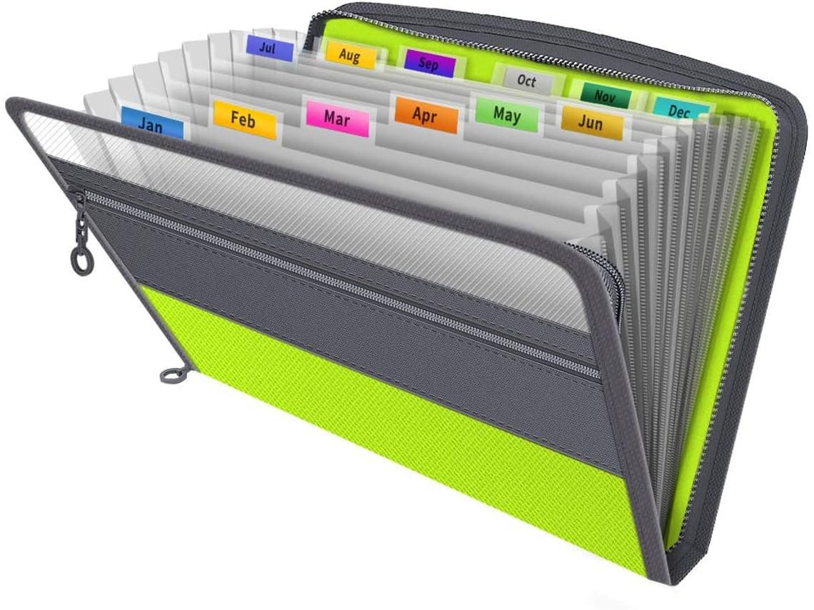 Organizador de Arquivos Divertido e Verde, Pasta Expansível, Organizador de Documentos BRILVIBERA