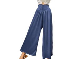 2026 pantalones Casuais de Verão para Mulher com Cintura Alta Elástica e Bolsos Flowy S Azul
